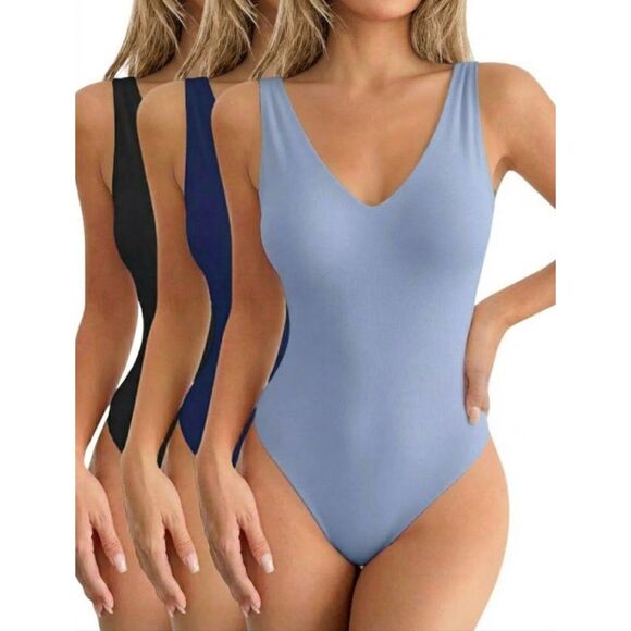 Tops - 3 NEW Sleeveless Bodysuits Shapewear V Neck Thong Three Pack Size L
